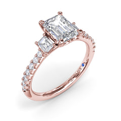 Enchanted Three Stone Emerald Diamond Engagement Ring 