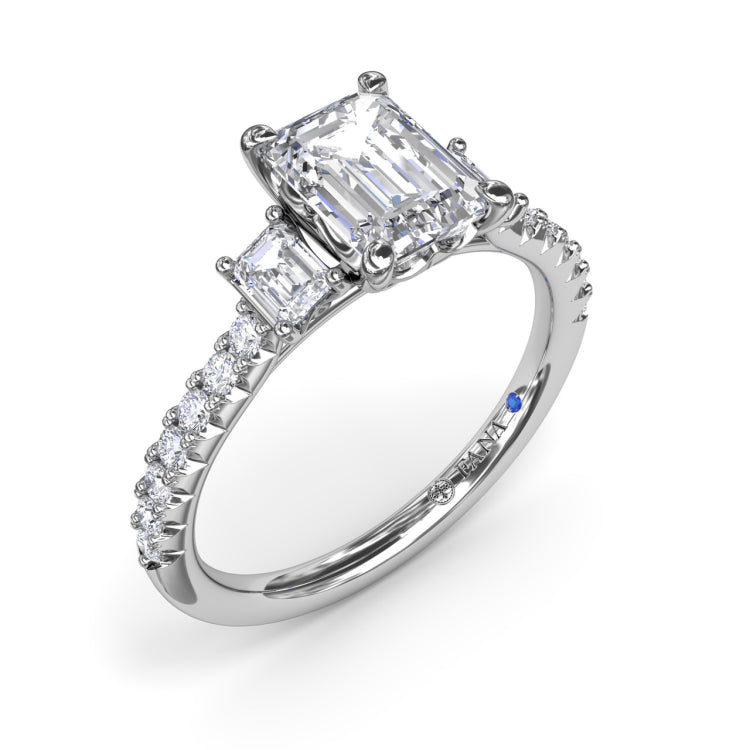 Enchanted Three Stone Emerald Diamond Engagement Ring 