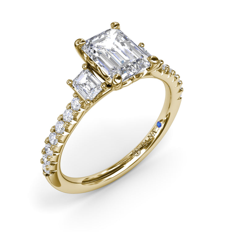 Enchanted Three Stone Emerald Diamond Engagement Ring 