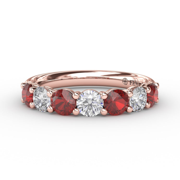 Ruby and Diamond Shared Prong Anniversary Band