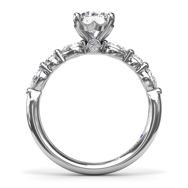 Alternating Teardrop and Round Diamond Engagement Ring 