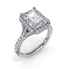 Split Shank Diamond Halo Engagement Ring 