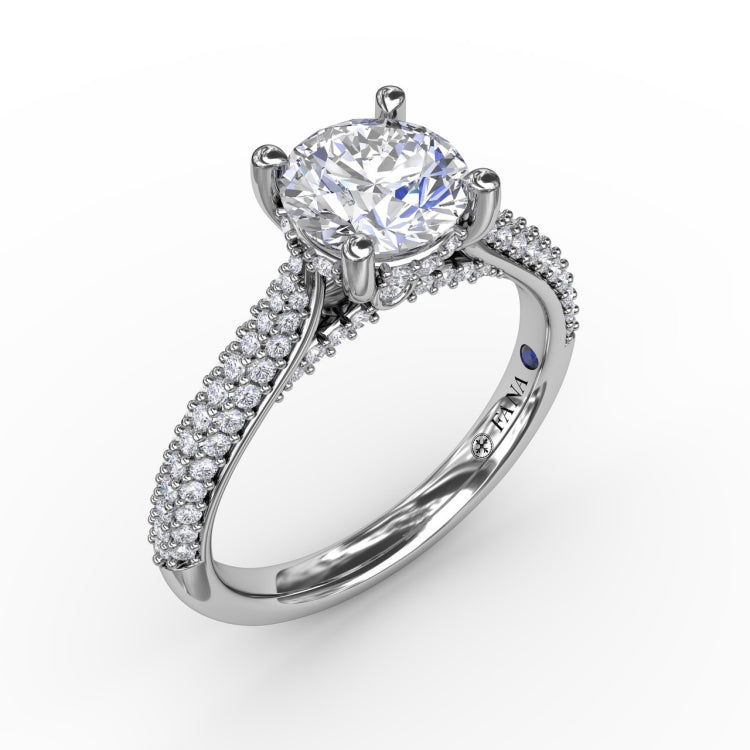 Classic Round Diamond Solitaire Engagement Ring With Double-Row PavÃ© Diamond Shank