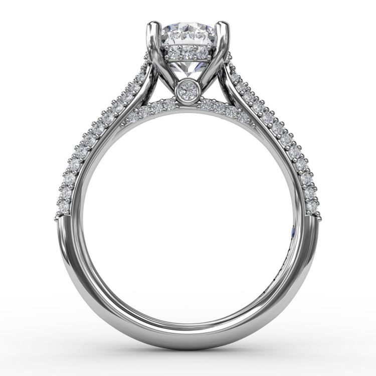 Classic Round Diamond Solitaire Engagement Ring With Double-Row PavÃ© Diamond Shank