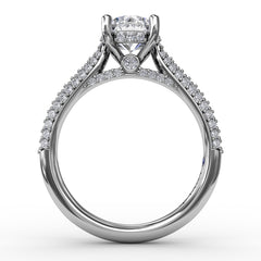 Classic Round Diamond Solitaire Engagement Ring With Double-Row PavÃ© Diamond Shank
