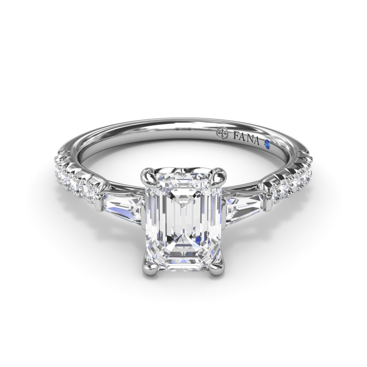 Emerald Cut and Tapered Baguette Engagement Ring 