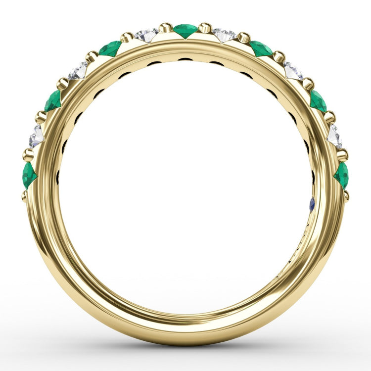 Emerald and Diamond Shared Prong Anniversary Band