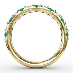 Emerald and Diamond Shared Prong Anniversary Band