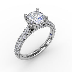 Classic Round Diamond Solitaire Engagement Ring With Double-Row PavÃ© Diamond Shank