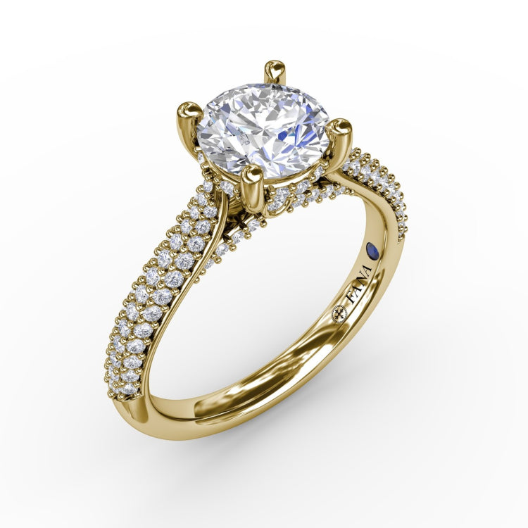 Classic Round Diamond Solitaire Engagement Ring With Double-Row PavÃ© Diamond Shank