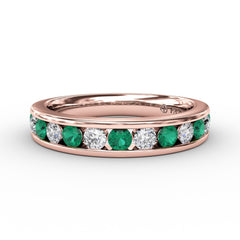 Single Row Emerald and Diamond Band