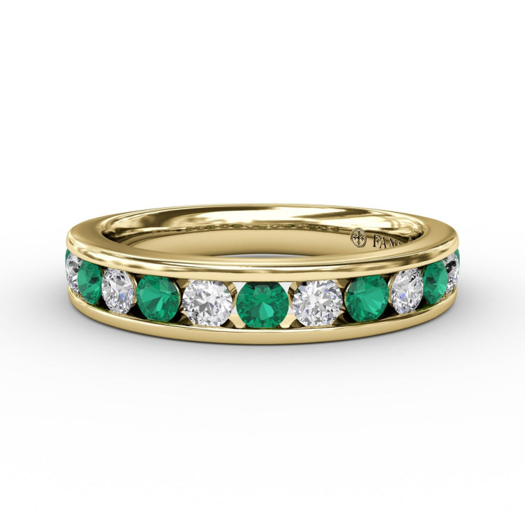Single Row Emerald and Diamond Band