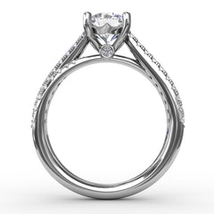 Classic Round Diamond Solitaire Engagement Ring With Double-Row Diamond Shank