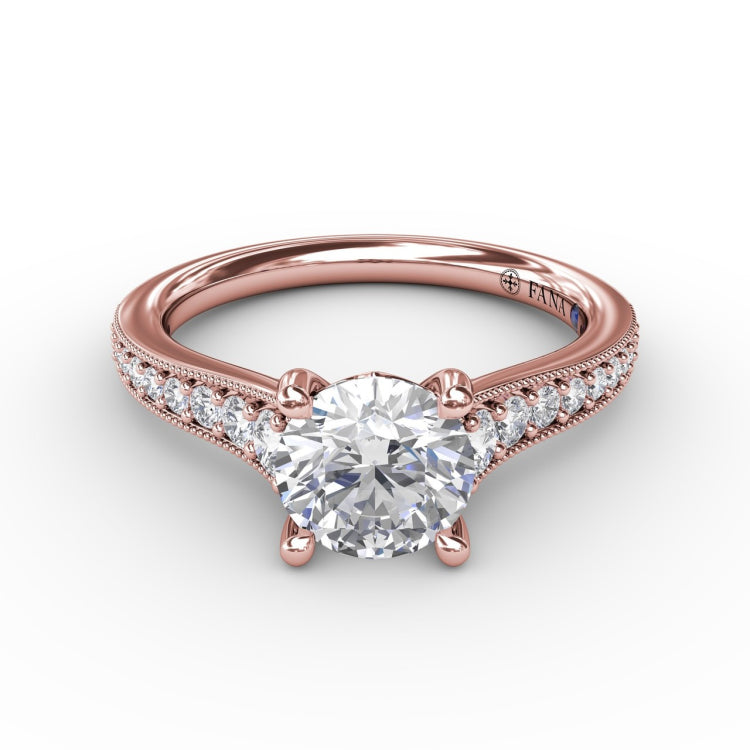 Classic Round Diamond Solitaire Engagement Ring With Milgrain Edge