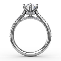 Six - Prong Round Diamond Engagement Ring with 1/2 Diamond Band 