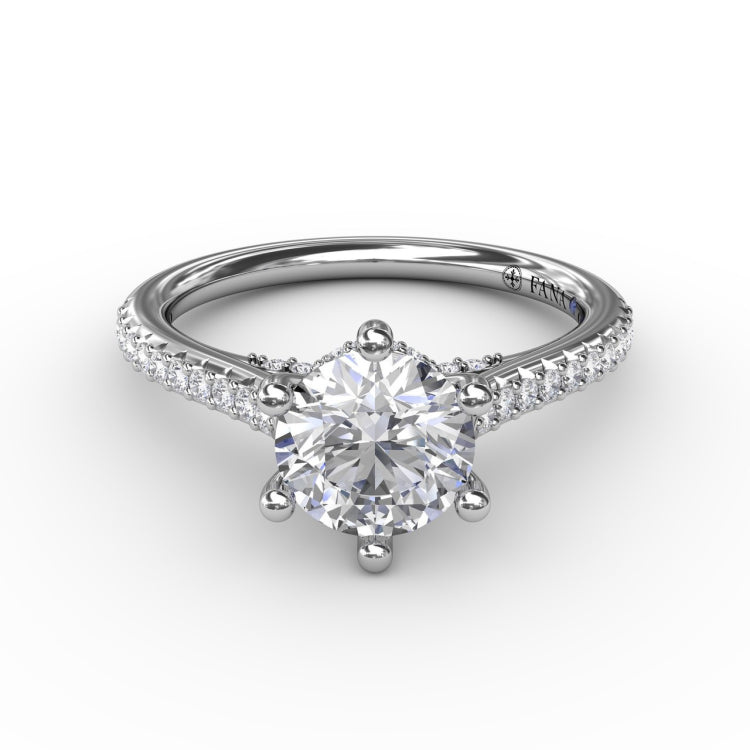 Six - Prong Round Diamond Engagement Ring with 1/2 Diamond Band 