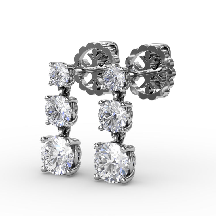 Dazzling Three Diamond Drop Earrings 