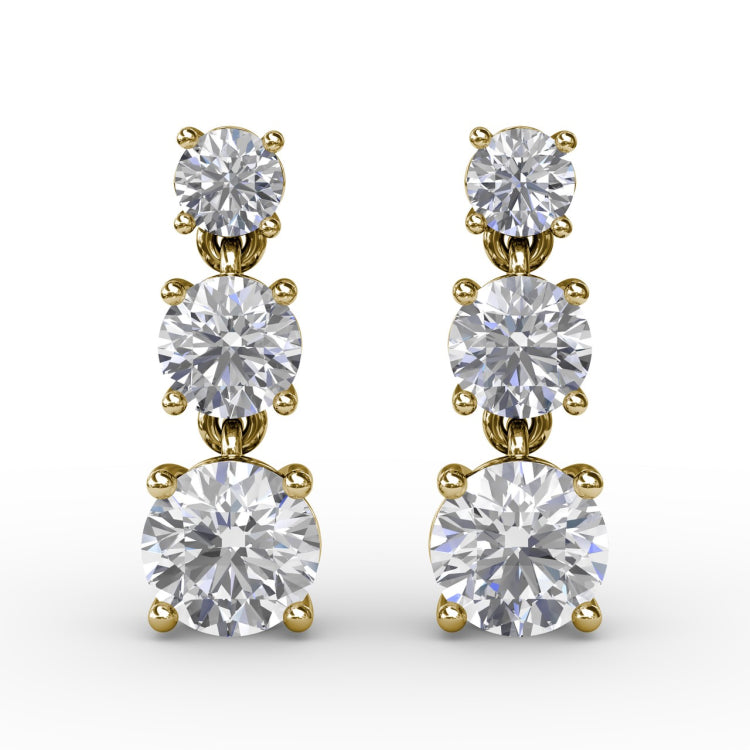 Dazzling Three Diamond Drop Earrings 