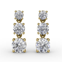 Dazzling Three Diamond Drop Earrings 