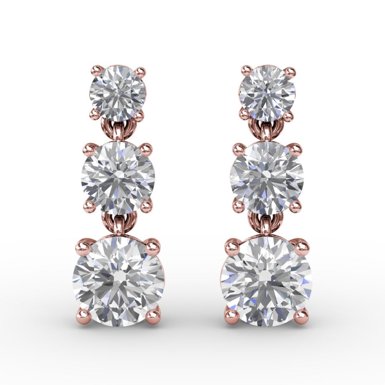Dazzling Three Diamond Drop Earrings 