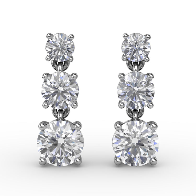 Dazzling Three Diamond Drop Earrings 