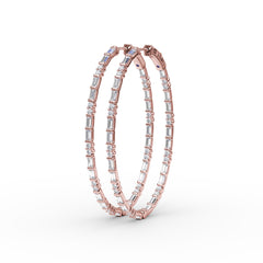 Alternating Emerald and Round Diamond Hoop Earrings 