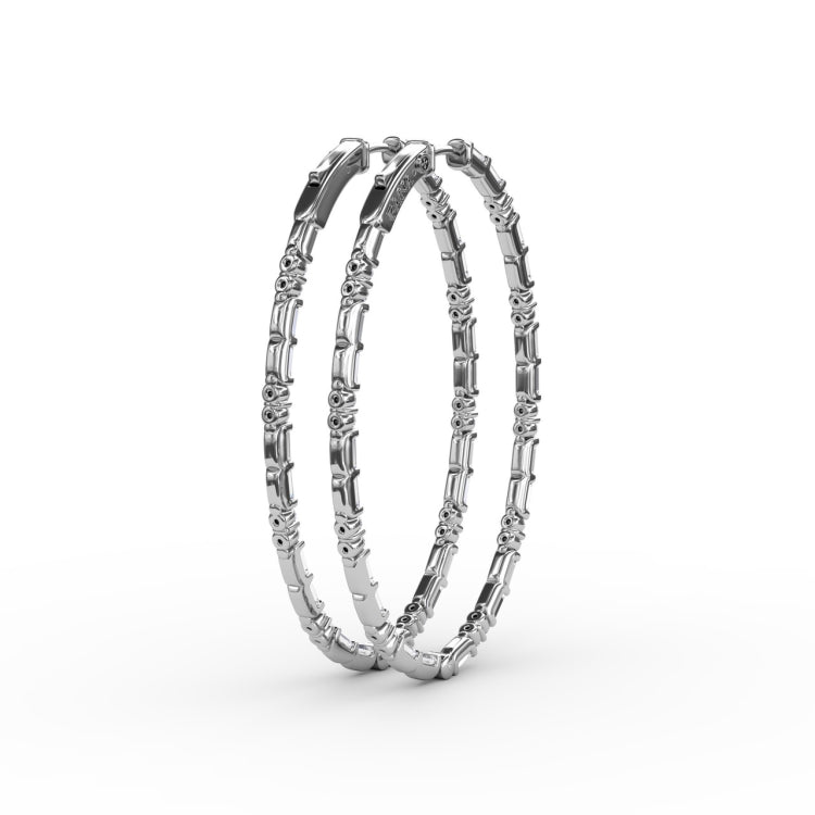 Alternating Emerald and Round Diamond Hoop Earrings 