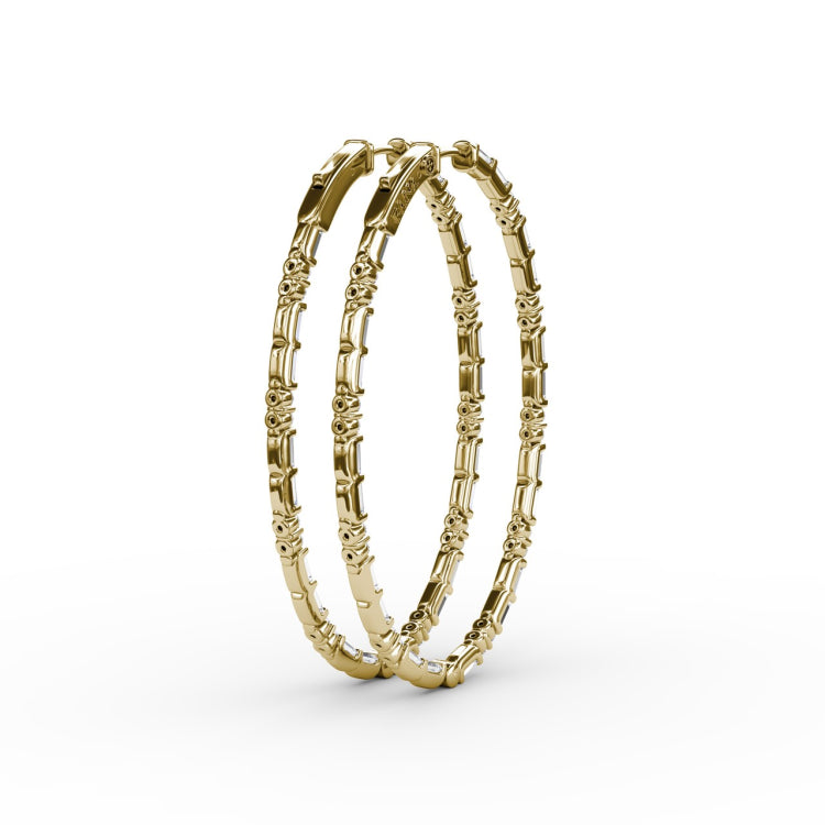 Alternating Emerald and Round Diamond Hoop Earrings 