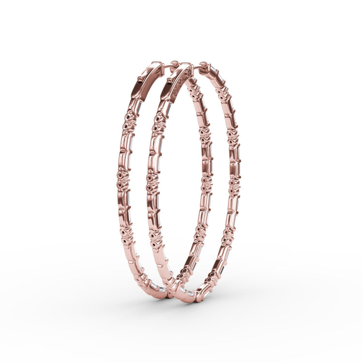 Alternating Emerald and Round Diamond Hoop Earrings 