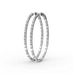 Alternating Emerald and Round Diamond Hoop Earrings 