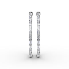 Alternating Emerald and Round Diamond Hoop Earrings 