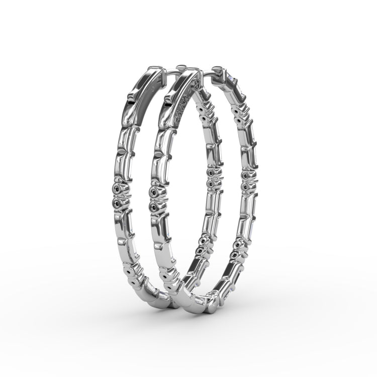 Alternating Emerald and Round Diamond Hoop Earrings 