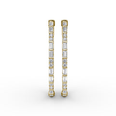 Alternating Emerald and Round Diamond Hoop Earrings 