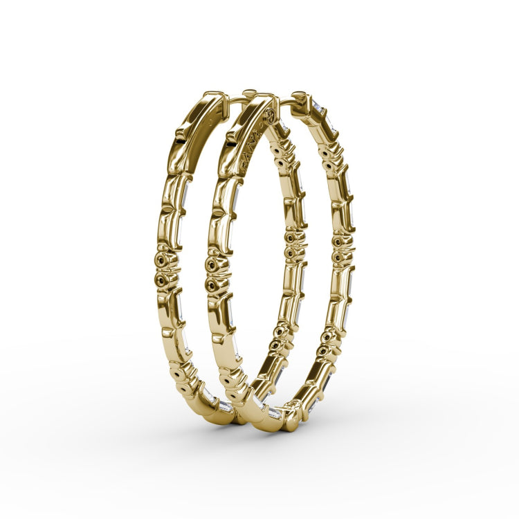 Alternating Emerald and Round Diamond Hoop Earrings 