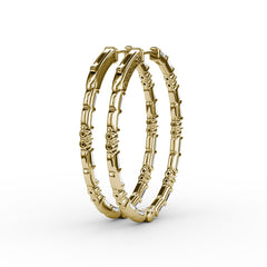 Alternating Emerald and Round Diamond Hoop Earrings 