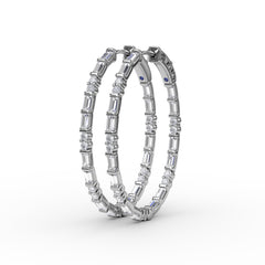 Alternating Emerald and Round Diamond Hoop Earrings 