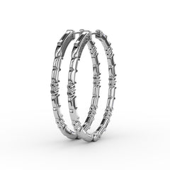 Alternating Emerald and Round Diamond Hoop Earrings 