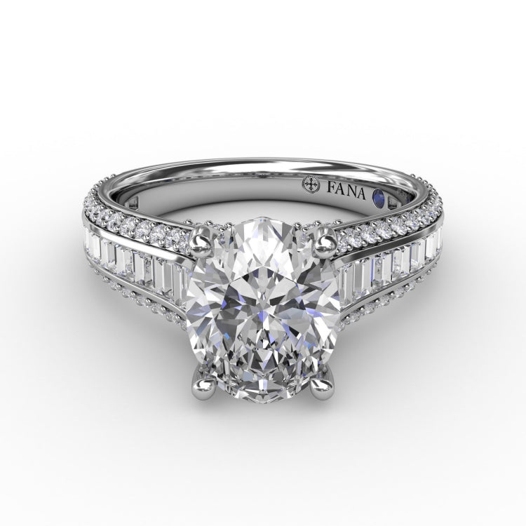 Oval Diamond Solitaire Engagement Ring With Baguettes and PavÃ©