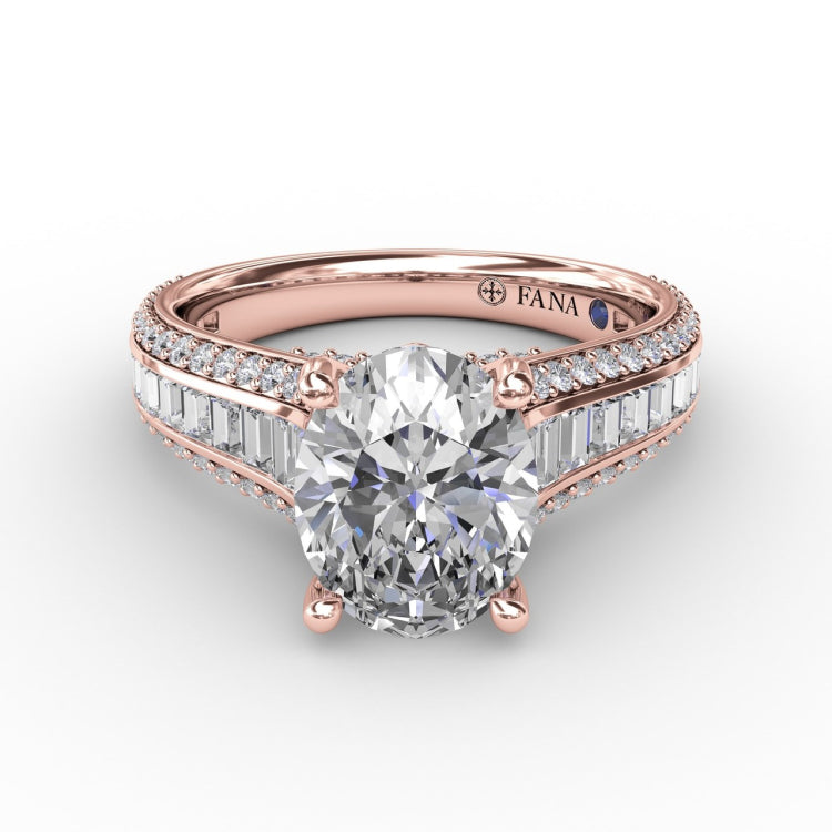 Oval Diamond Solitaire Engagement Ring With Baguettes and PavÃ©