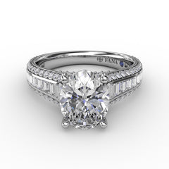 Oval Diamond Solitaire Engagement Ring With Baguettes and PavÃ©