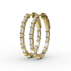 Alternating Emerald and Round Diamond Hoop Earrings 