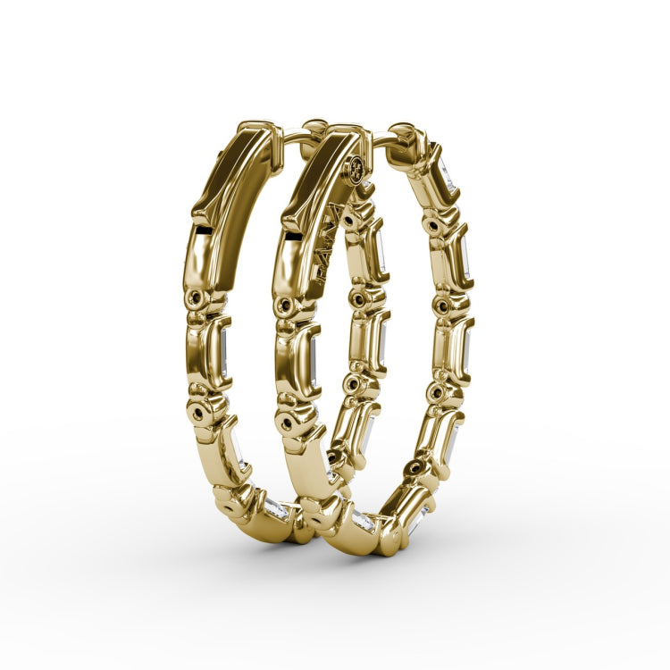 Alternating Emerald and Round Diamond Hoop Earrings 