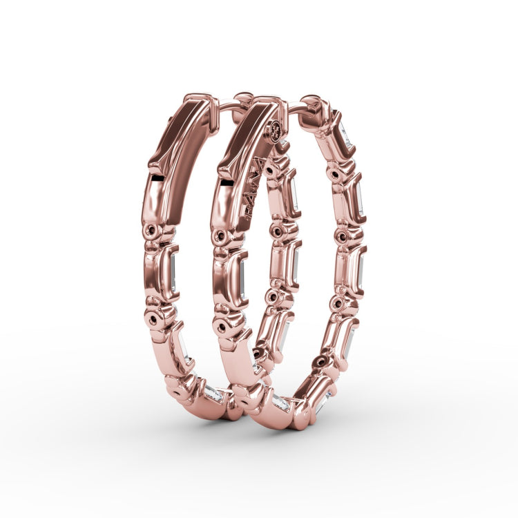 Alternating Emerald and Round Diamond Hoop Earrings 