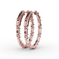 Alternating Emerald and Round Diamond Hoop Earrings 