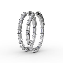 Alternating Emerald and Round Diamond Hoop Earrings 