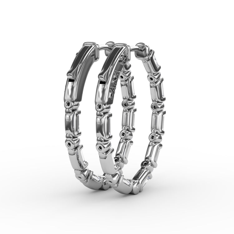 Alternating Emerald and Round Diamond Hoop Earrings 