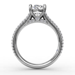 Oval Diamond Solitaire Engagement Ring With Triple-Row Tapered Diamond Band