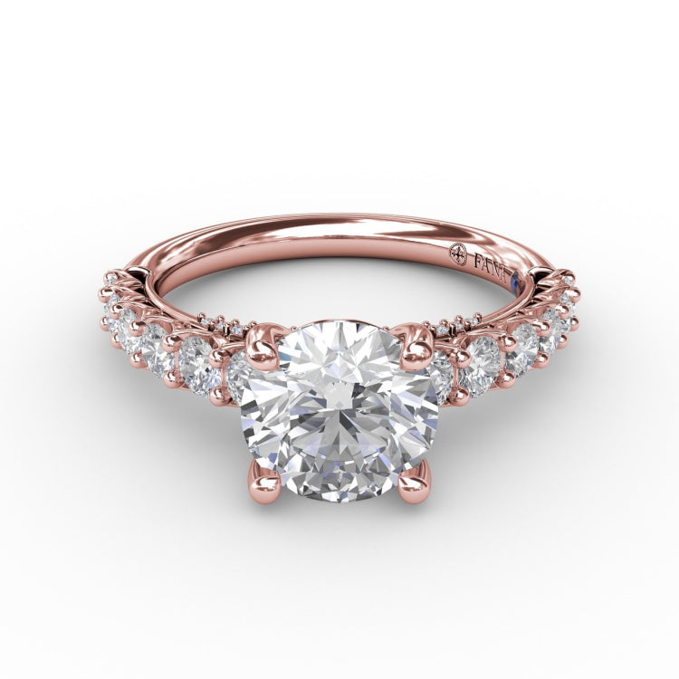 Contemporary Diamond Solitaire Engagement Ring With Openwork Diamond Band
