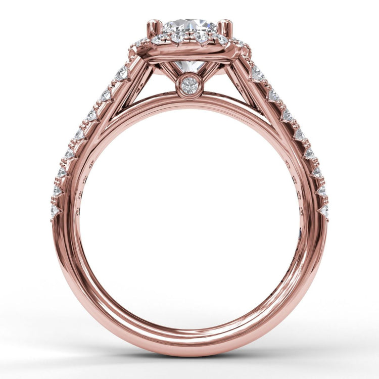 Classic Double Row Pave Band With Halo Engagement Ring