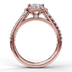 Classic Double Row Pave Band With Halo Engagement Ring